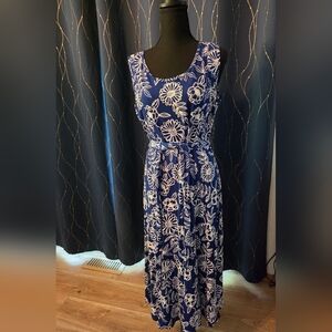 Nina Leonard Blue and White Floral Maxi Dress